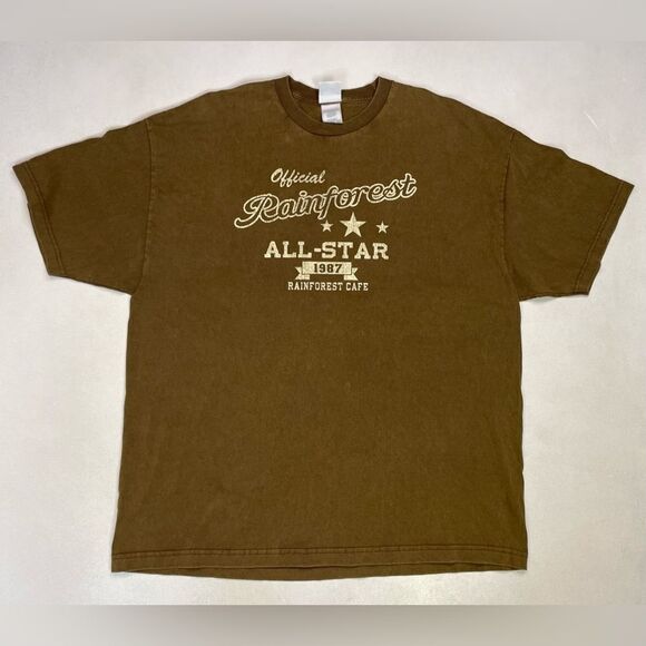 VINTAGE Rainforest Cafe All-Star Graphic T-shirt Men XXL Brown Short Sleeve - Picture 1 of 6